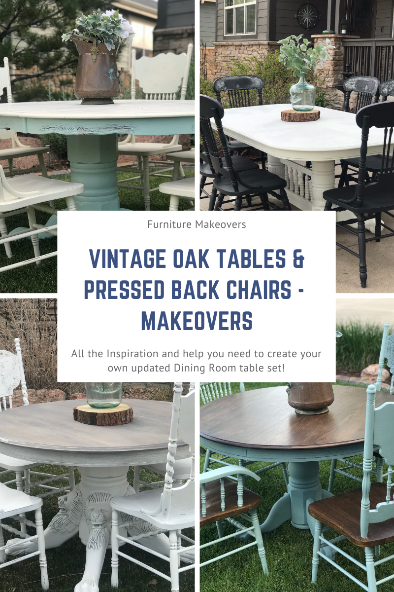 Vintage Oak Tables and Pressed Back Chair Makeovers