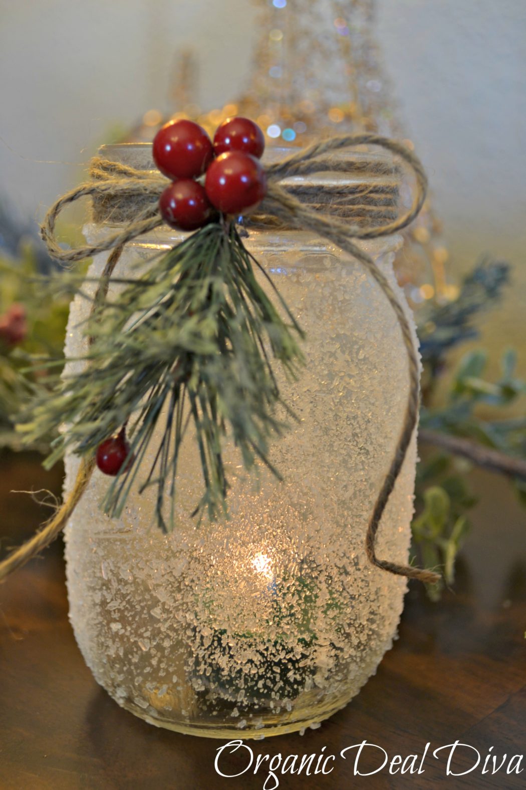 Snow Covered Mason Jar Candle Holder | JessiLivingLovely.com